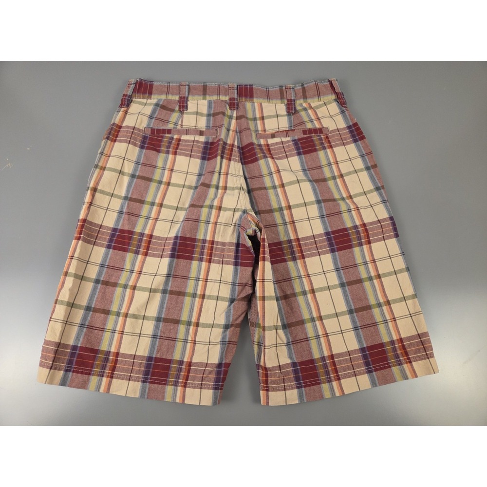 Aeropostale 100% Cotton Shorts Men's 32W x 11" Inseam Plaid Beige Burgundy Blue - Picture 2 of 6